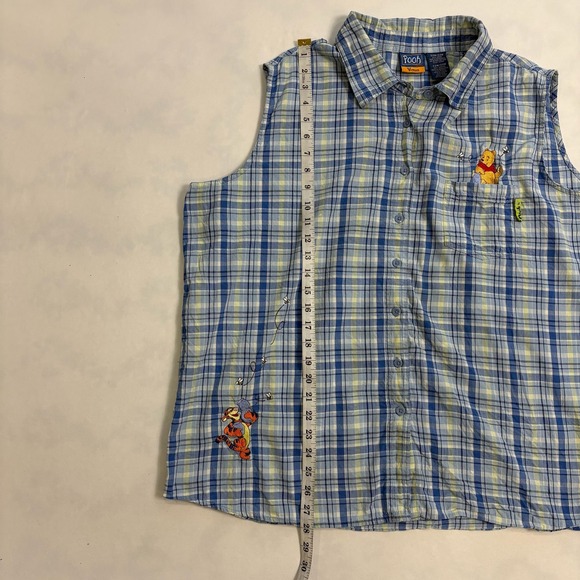Pooh Woman Plaid Sleeveless Button Up Shirt Plus Size Embroidered Tigger Pooh - Picture 7 of 10